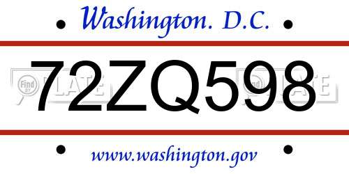 72ZQ598 District Of Columbia License Plate