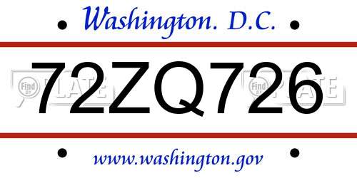72ZQ726 District Of Columbia License Plate
