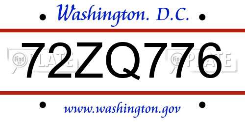 72ZQ776 District Of Columbia License Plate