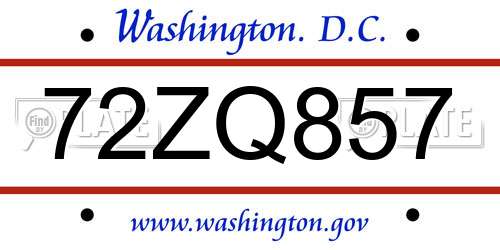 72ZQ857 District Of Columbia License Plate