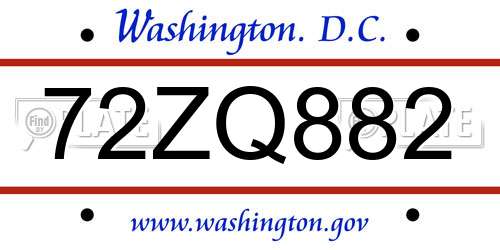 72ZQ882 District Of Columbia License Plate