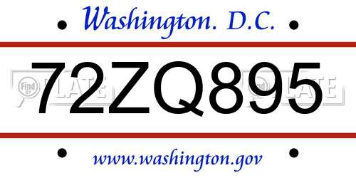 72ZQ895 District Of Columbia License Plate