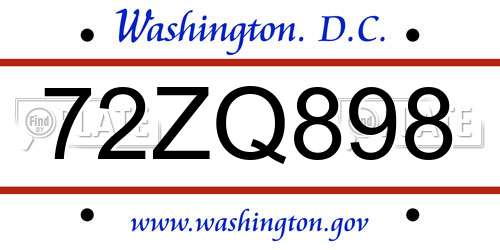 72ZQ898 District Of Columbia License Plate