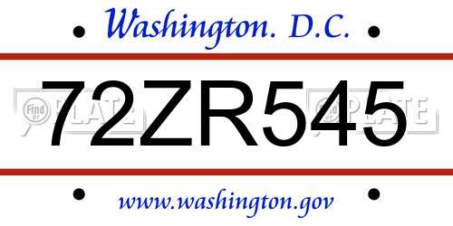 72ZR545 District Of Columbia License Plate