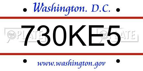 730KE5 District Of Columbia License Plate