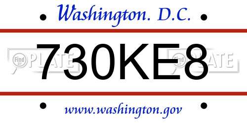 730KE8 District Of Columbia License Plate