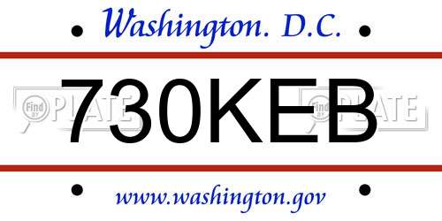 730KEB District Of Columbia License Plate