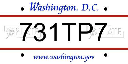 731TP7 District Of Columbia License Plate