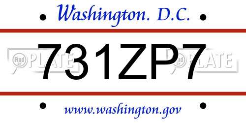 731ZP7 District Of Columbia License Plate