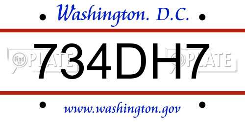 734DH7 District Of Columbia License Plate