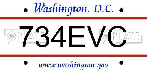 734EVC District Of Columbia License Plate