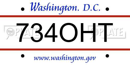 734OHT District Of Columbia License Plate