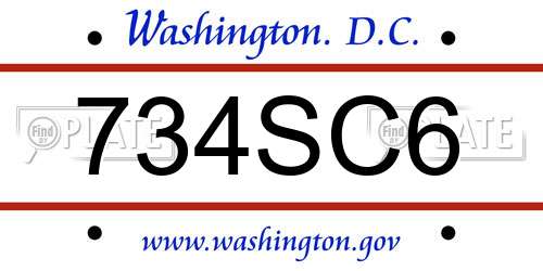 734SC6 District Of Columbia License Plate