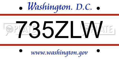 735ZLW District Of Columbia License Plate
