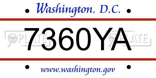 7360YA District Of Columbia License Plate