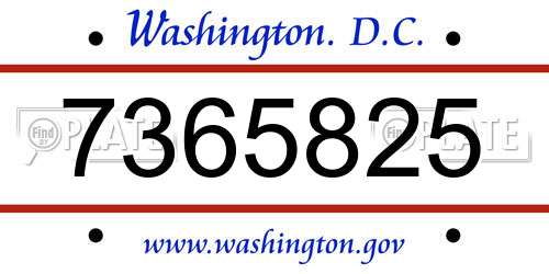 7365825 District Of Columbia License Plate