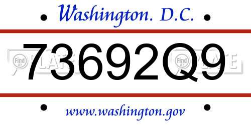 73692Q9 District Of Columbia License Plate