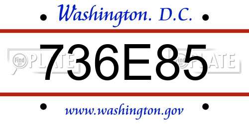 736E85 District Of Columbia License Plate
