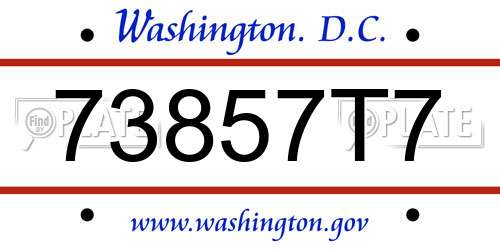 73857T7 District Of Columbia License Plate