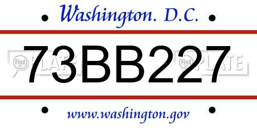 73BB227 District Of Columbia License Plate