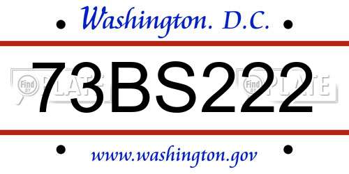 73BS222 District Of Columbia License Plate