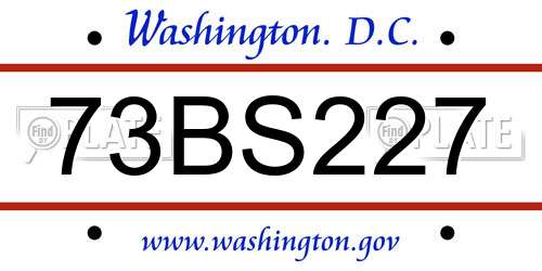 73BS227 District Of Columbia License Plate