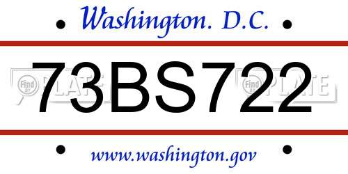 73BS722 District Of Columbia License Plate
