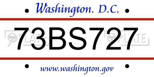 73BS727 District Of Columbia License Plate