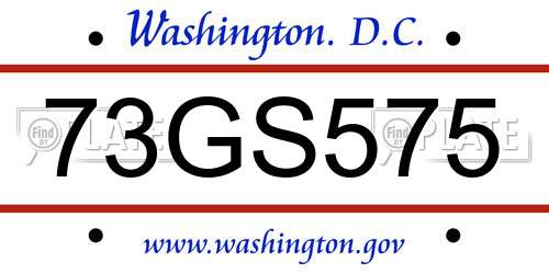 73GS575 District Of Columbia License Plate