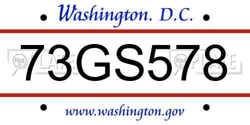 73GS578 District Of Columbia License Plate