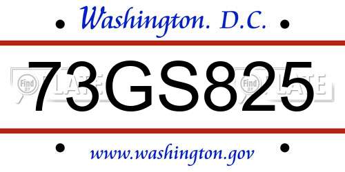 73GS825 District Of Columbia License Plate