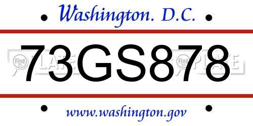 73GS878 District Of Columbia License Plate