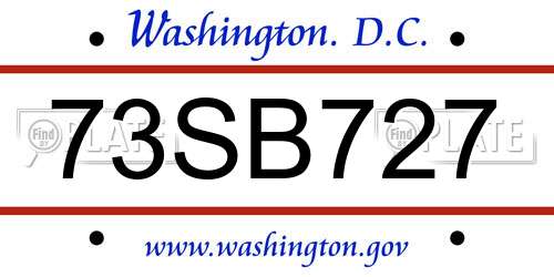 73SB727 District Of Columbia License Plate