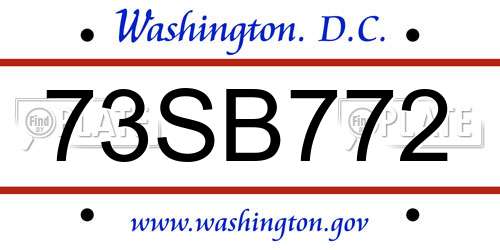 73SB772 District Of Columbia License Plate