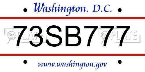 73SB777 District Of Columbia License Plate