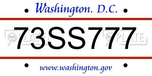 73SS777 District Of Columbia License Plate