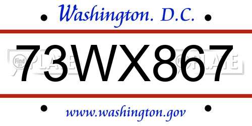 73WX867 District Of Columbia License Plate