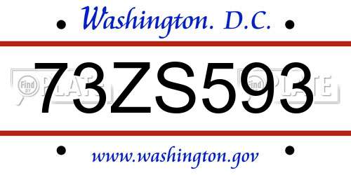 73ZS593 District Of Columbia License Plate