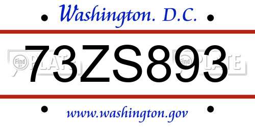 73ZS893 District Of Columbia License Plate