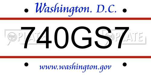 740GS7 District Of Columbia License Plate