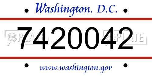 7420042 District Of Columbia License Plate