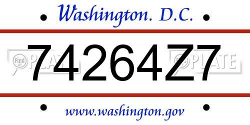 74264Z7 District Of Columbia License Plate