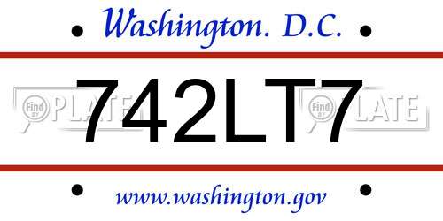 742LT7 District Of Columbia License Plate