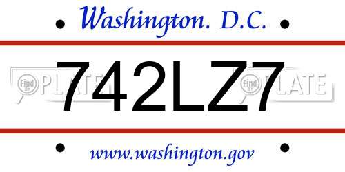 742LZ7 District Of Columbia License Plate