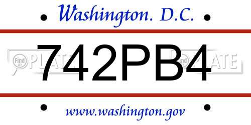 742PB4 District Of Columbia License Plate