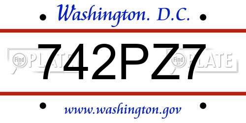 742PZ7 District Of Columbia License Plate