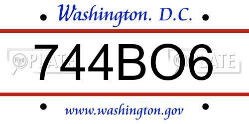 744BO6 District Of Columbia License Plate