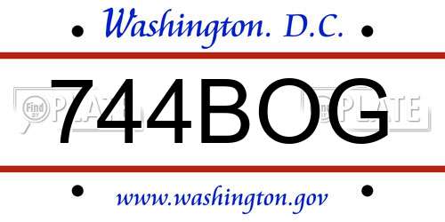 744BOG District Of Columbia License Plate