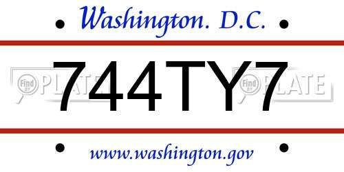 744TY7 District Of Columbia License Plate