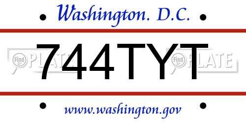744TYT District Of Columbia License Plate